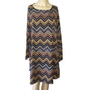 Molly Bracken long wing sleeve zig zag print multicolor Shift pullover‎ dress L